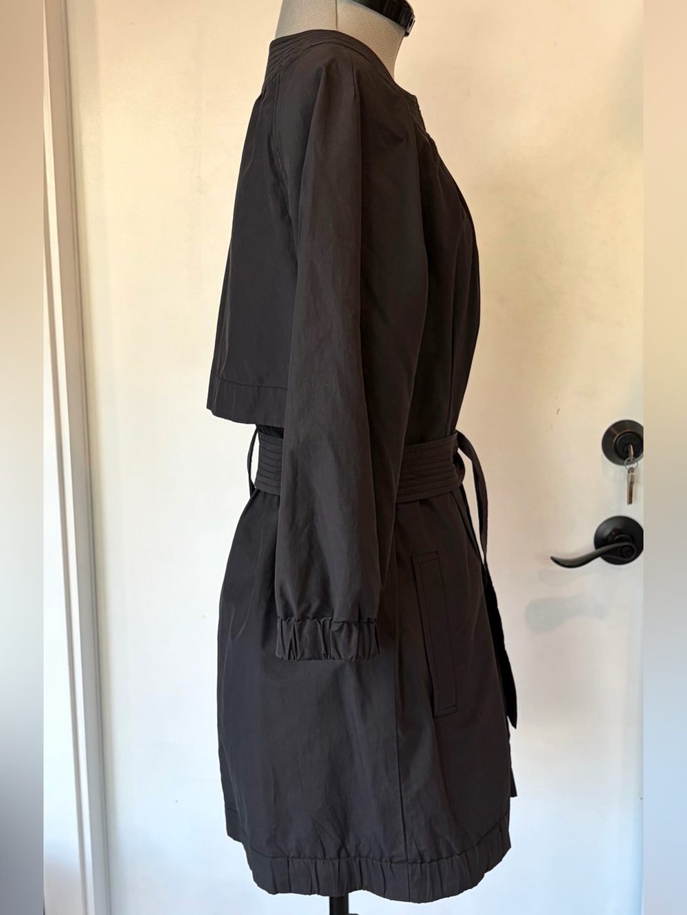 Vince Collarless Belted Trench, 3/4 sleeves, Cotton, dk grey, XS, GUC *button - Picture 6 of 16